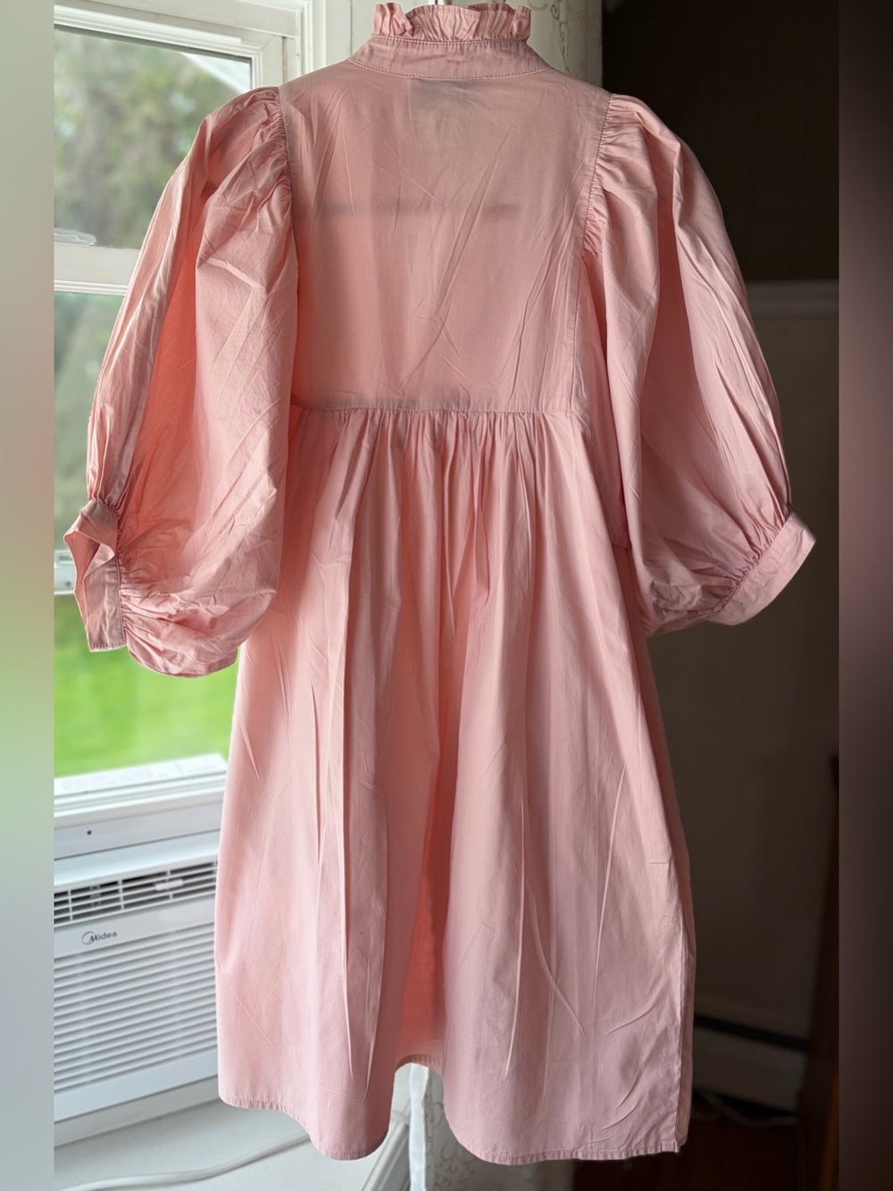 Never a Wallflower Soft Pink Cotton Ruffle Neck Babydoll Dress Feminine Sz S EUC - Picture 2 of 4